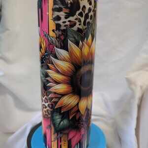 Sunflower and cow print 20 oz tumbler